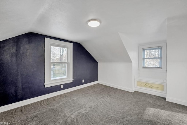 bonus room featuring vaulted ceiling and carpet