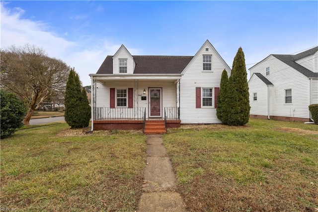 view of front of home featuring a porch and a front yard