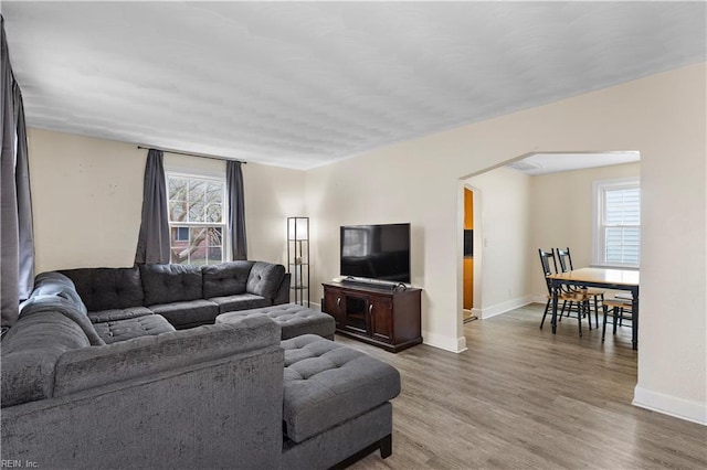 living room featuring plenty of natural light and hardwood / wood-style floors