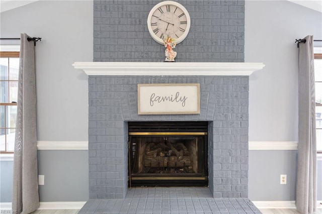 room details with a brick fireplace