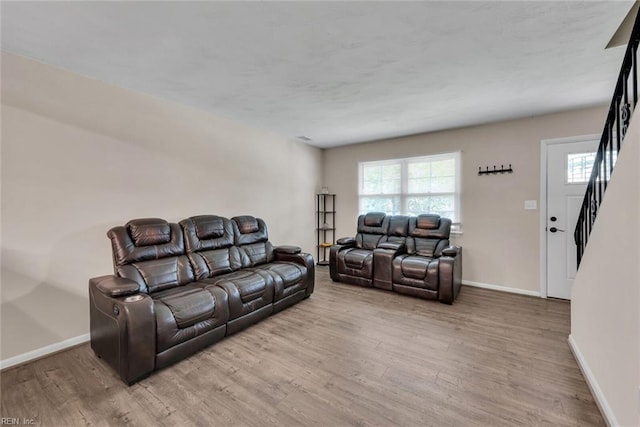 living room featuring light wood-type flooring