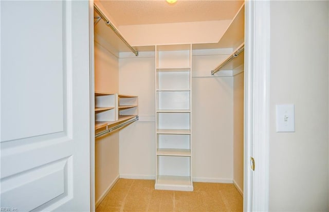 spacious closet with light colored carpet