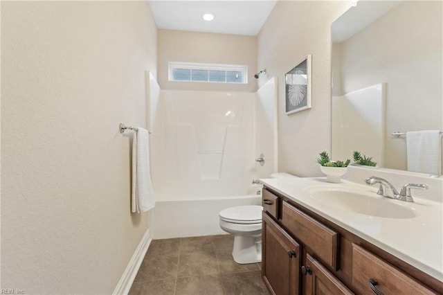 full bathroom featuring vanity, toilet, shower / bath combination, and tile patterned flooring