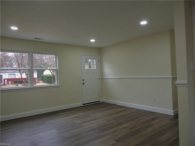 foyer entrance featuring dark hardwood / wood-style floors and a wealth of natural light