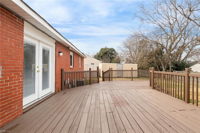 wooden deck with french doors