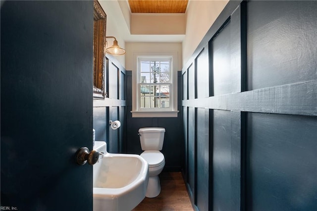 bathroom featuring sink, wood-type flooring, and toilet