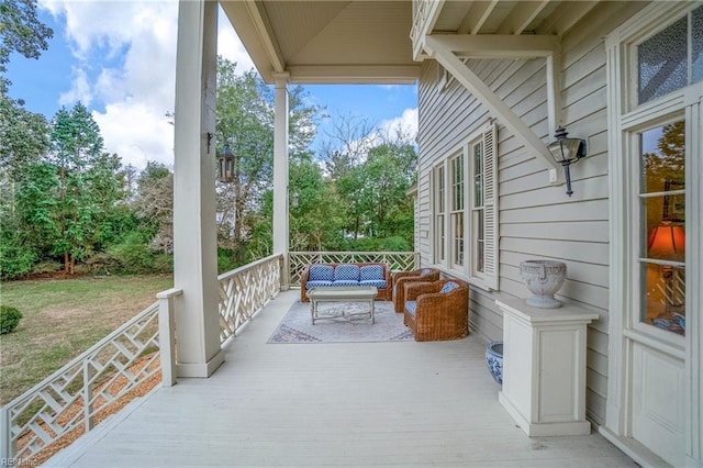 view of patio / terrace with an outdoor hangout area and covered porch