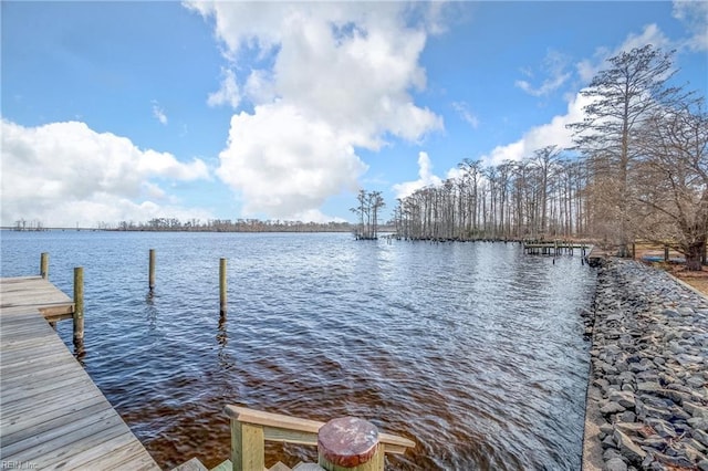 view of dock featuring a water view