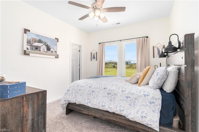 bedroom with carpet floors and ceiling fan