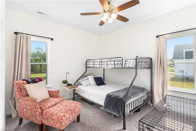 bedroom featuring carpet flooring and ceiling fan