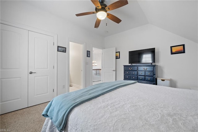 bedroom with vaulted ceiling and ceiling fan