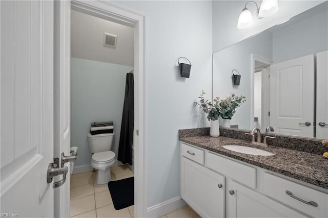 bathroom with tile patterned floors, toilet, and vanity