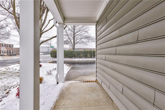 view of snow covered patio