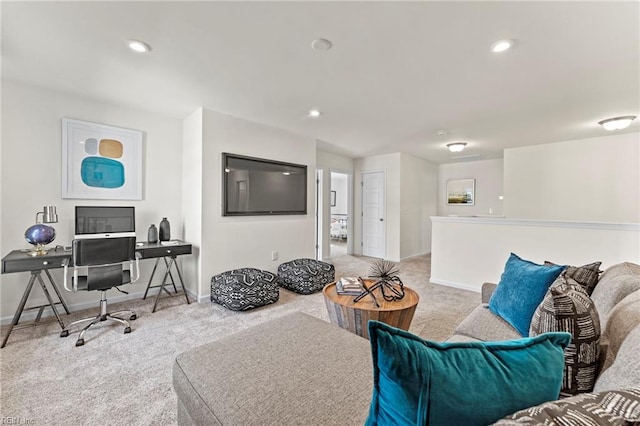 129 Getty Rd, Suffolk, VA 23434 - carpeted living room with baseboards, an office area, and recessed lighting