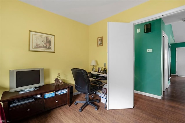 home office featuring wood-type flooring