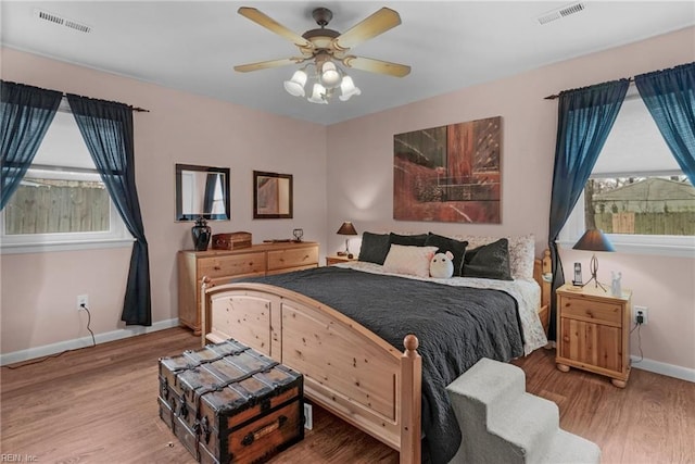 bedroom featuring ceiling fan and wood-type flooring