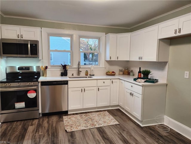 kitchen with white cabinetry, stainless steel appliances, and sink