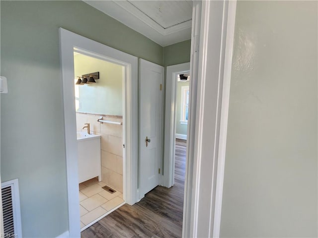 hall featuring dark hardwood / wood-style flooring