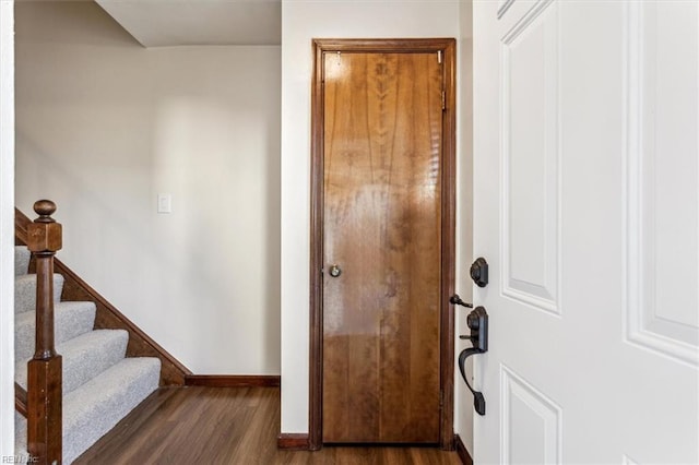 foyer entrance with dark hardwood / wood-style floors