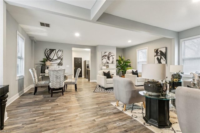 living room with hardwood / wood-style flooring