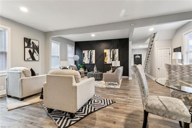 living room with hardwood / wood-style flooring