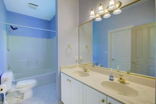 full bathroom with vanity, toilet, and shower / bathing tub combination