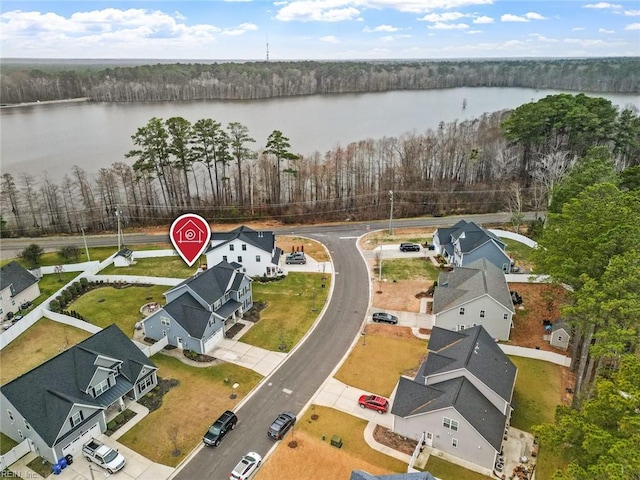 bird's eye view featuring a water view