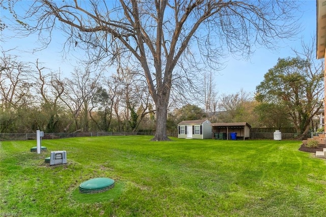 view of yard with a storage shed