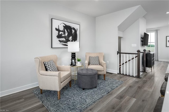 living area featuring dark wood-type flooring