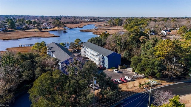 aerial view featuring a water view