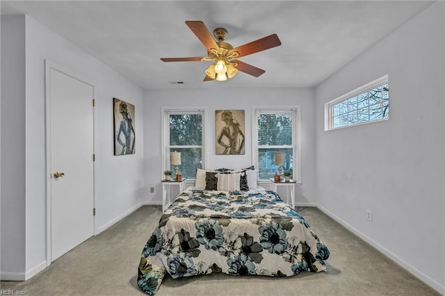 bedroom featuring carpet flooring and ceiling fan