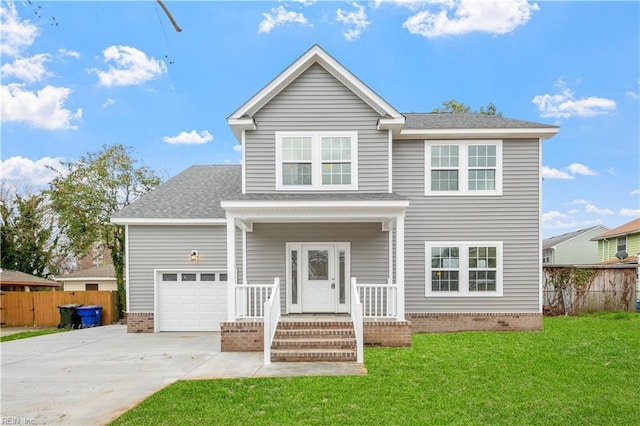 front of property with a garage and a front lawn