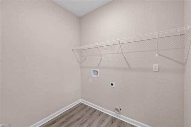 laundry room with hardwood / wood-style flooring, hookup for an electric dryer, and hookup for a washing machine