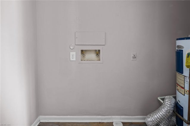 clothes washing area featuring washer hookup, hookup for an electric dryer, and electric water heater