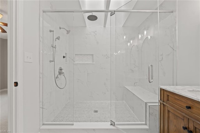 bathroom featuring vanity and walk in shower