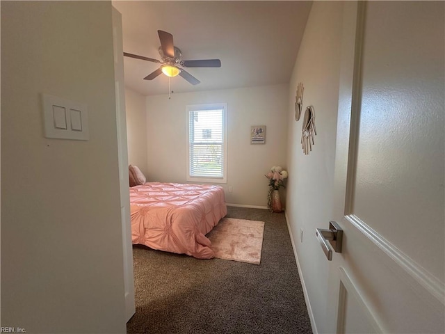 bedroom featuring ceiling fan and carpet flooring