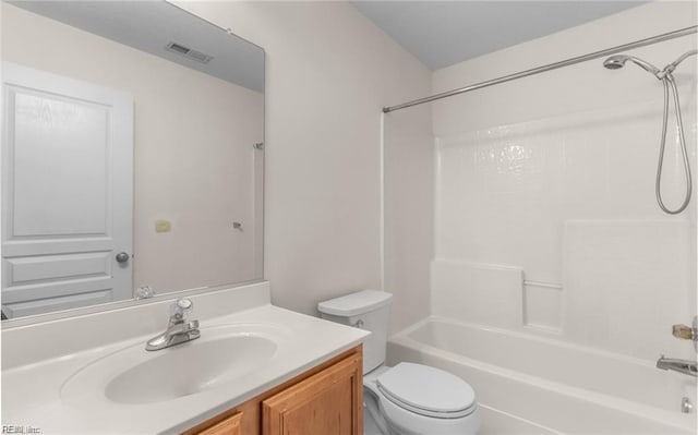 full bathroom with vanity, toilet, and tub / shower combination