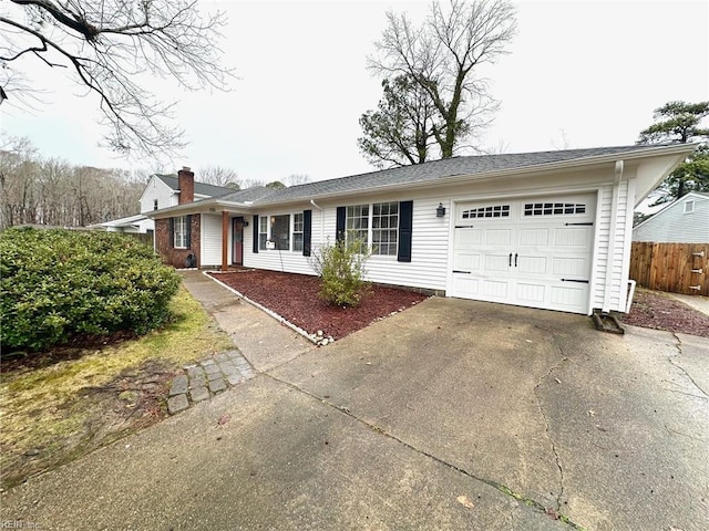 single story home with a garage