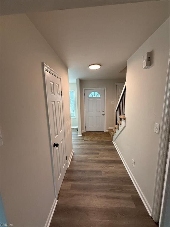 doorway to outside with dark wood-type flooring