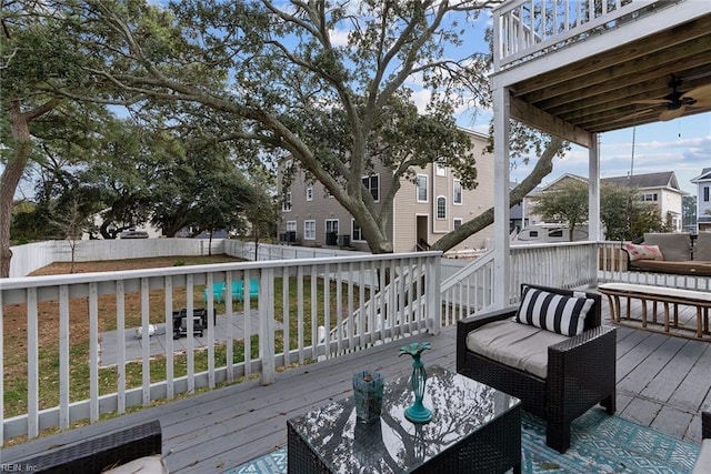 deck featuring a fenced backyard and a residential view