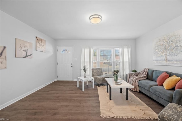 living room with dark wood-type flooring