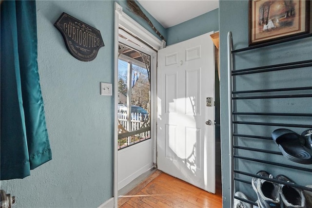 entryway with wood-type flooring