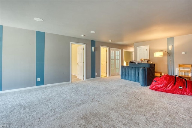 living room with light colored carpet