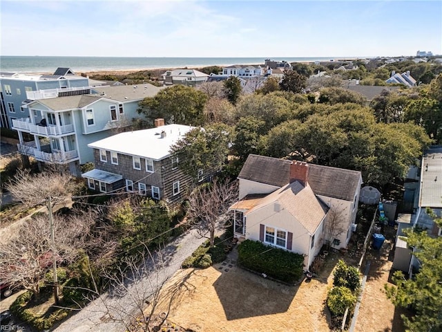 aerial view with a water view and a residential view