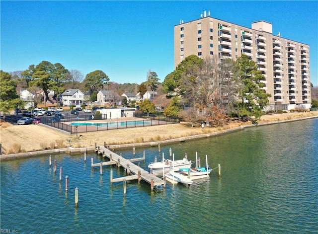 view of dock with a water view