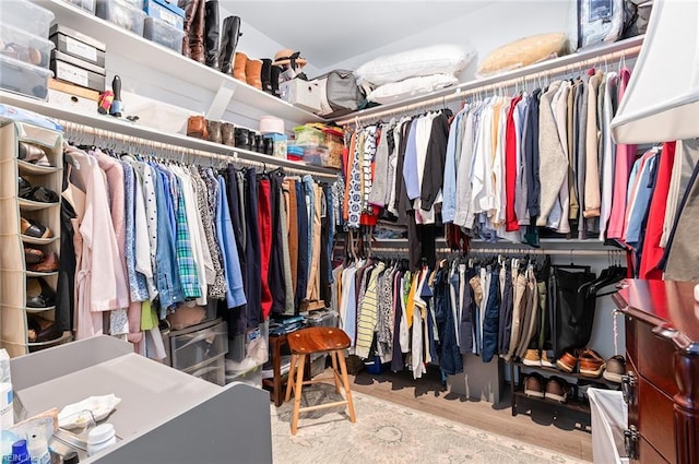 walk in closet featuring wood finished floors