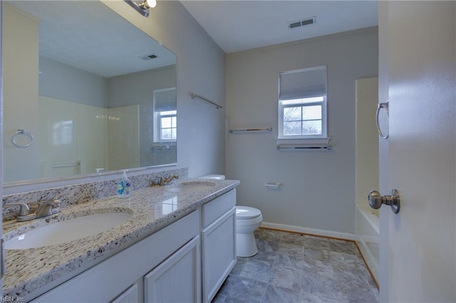 full bath featuring a healthy amount of sunlight, visible vents, and a sink