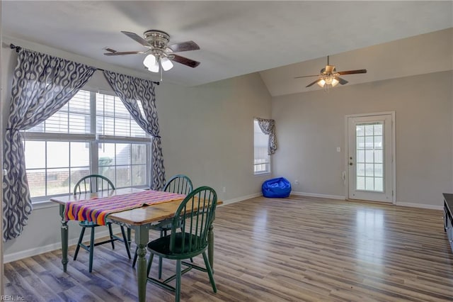 dining area with a healthy amount of sunlight, baseboards, and wood finished floors