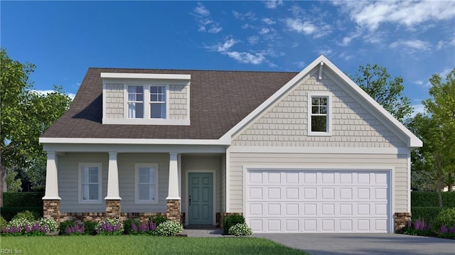 craftsman house with covered porch and a garage