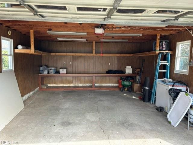 garage with a garage door opener